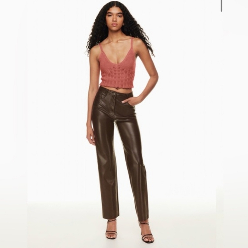 Aritzia Wilfred Dark Brown Vegan Leather Pants  Size 0 Xs